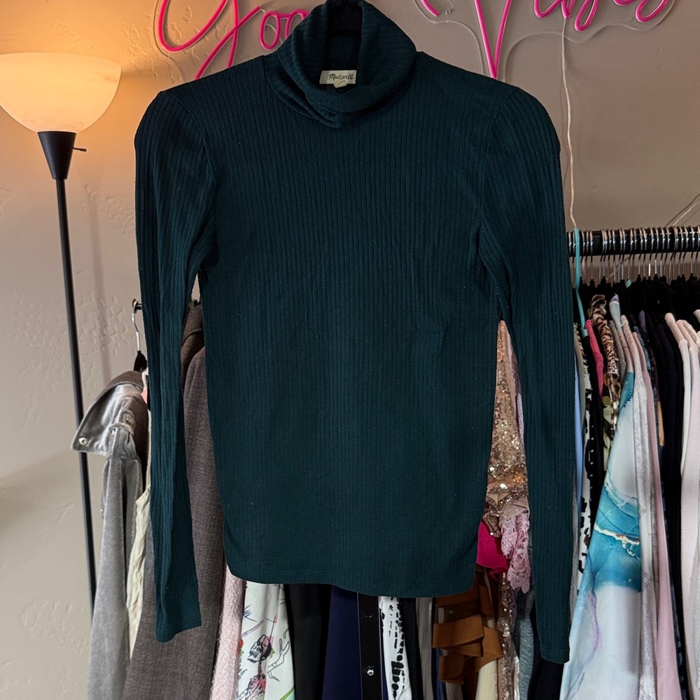 Madewell Forest Green Ribbed Long Sleeve Tee with Turtleneck